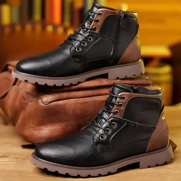 Mens Leather Brogue Lace Up Boots - View 3