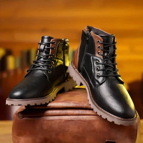 Mens Leather Brogue Lace Up Boots - View 4