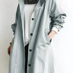 Hooded Windbreaker Coat Women Long