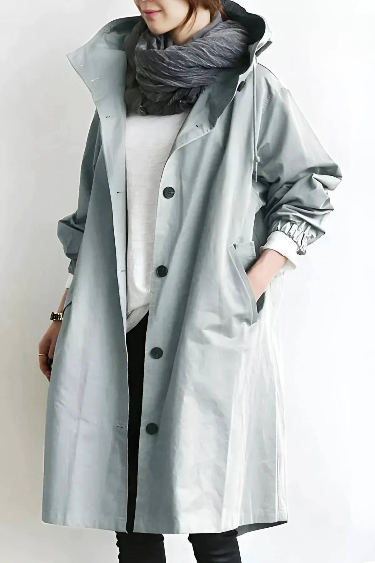 Hooded Windbreaker Coat Women Long