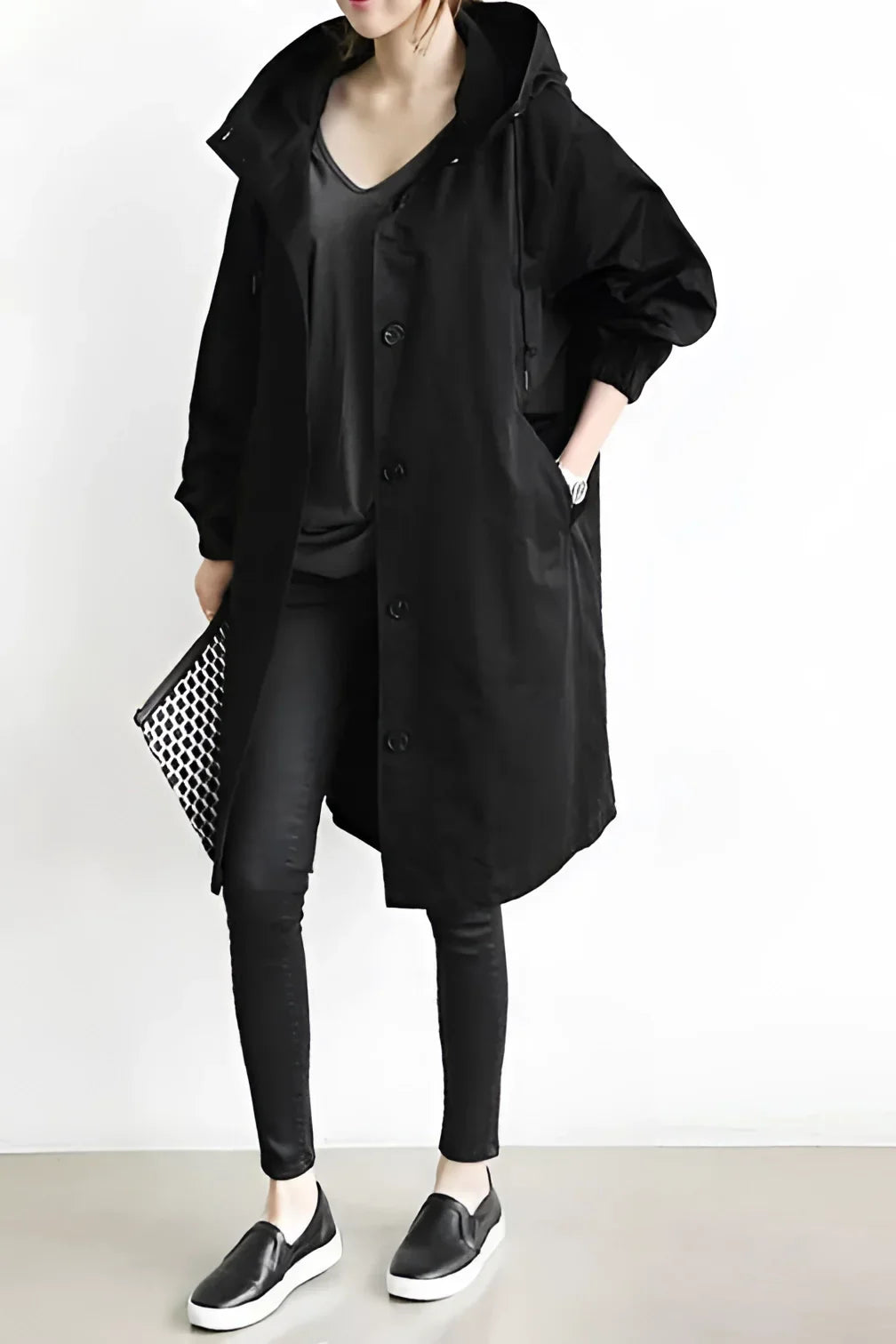 Hooded Windbreaker Coat Women Long - View 10