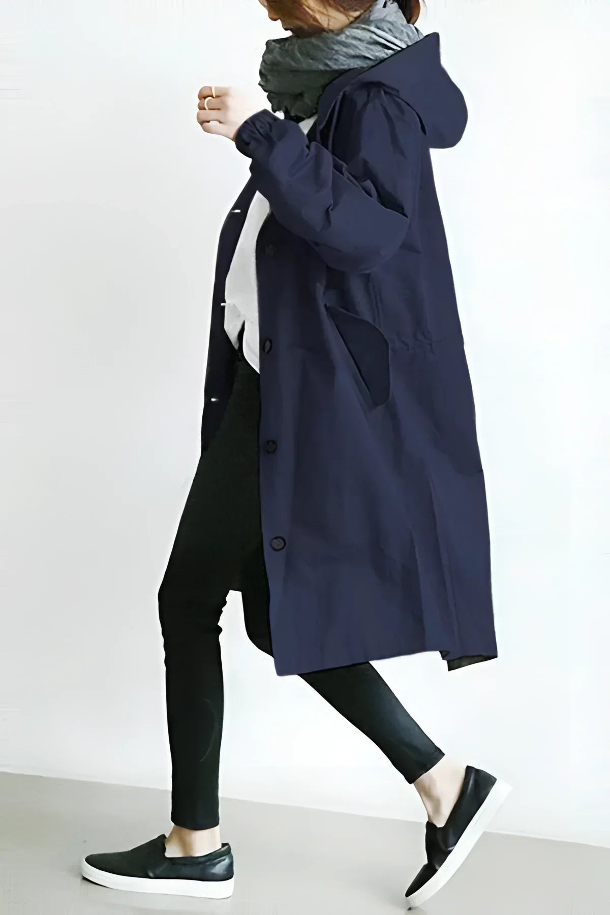 Hooded Windbreaker Coat Women Long - View 11