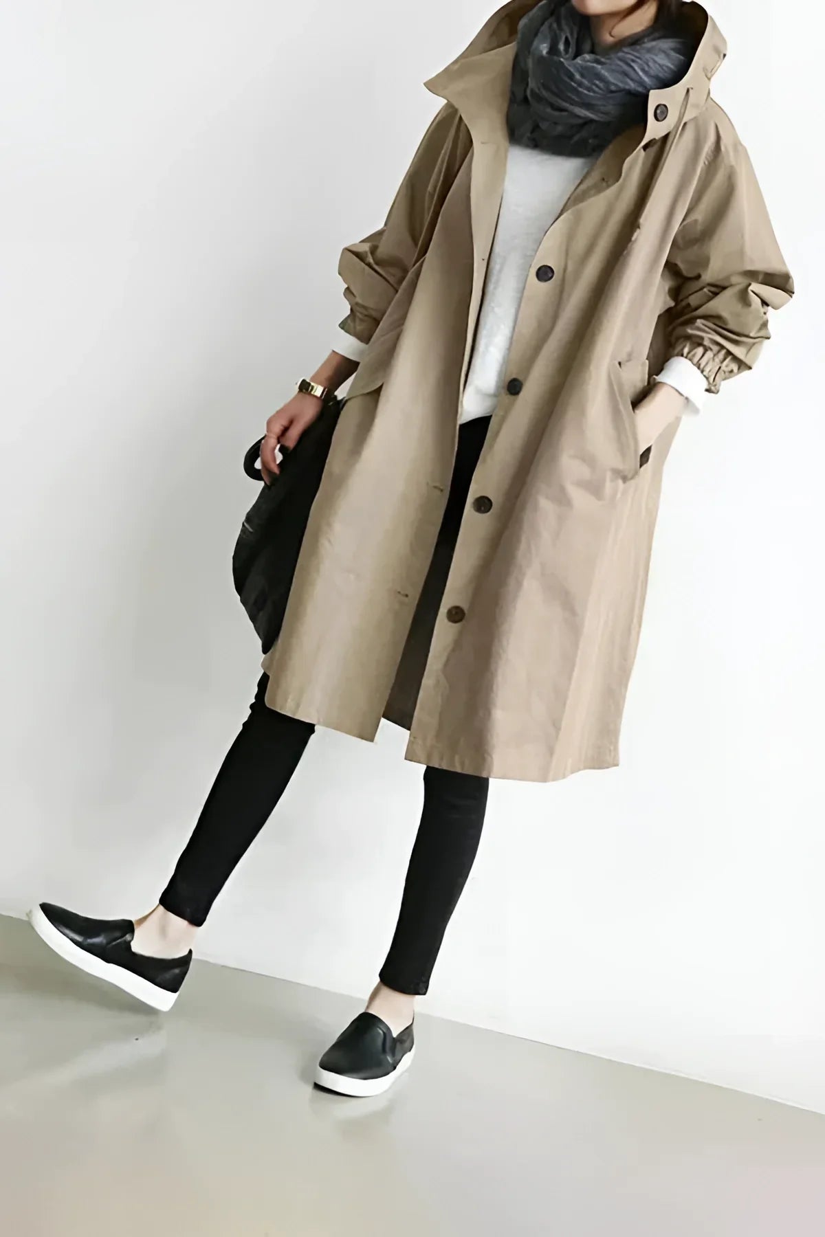 Hooded Windbreaker Coat Women Long - View 13