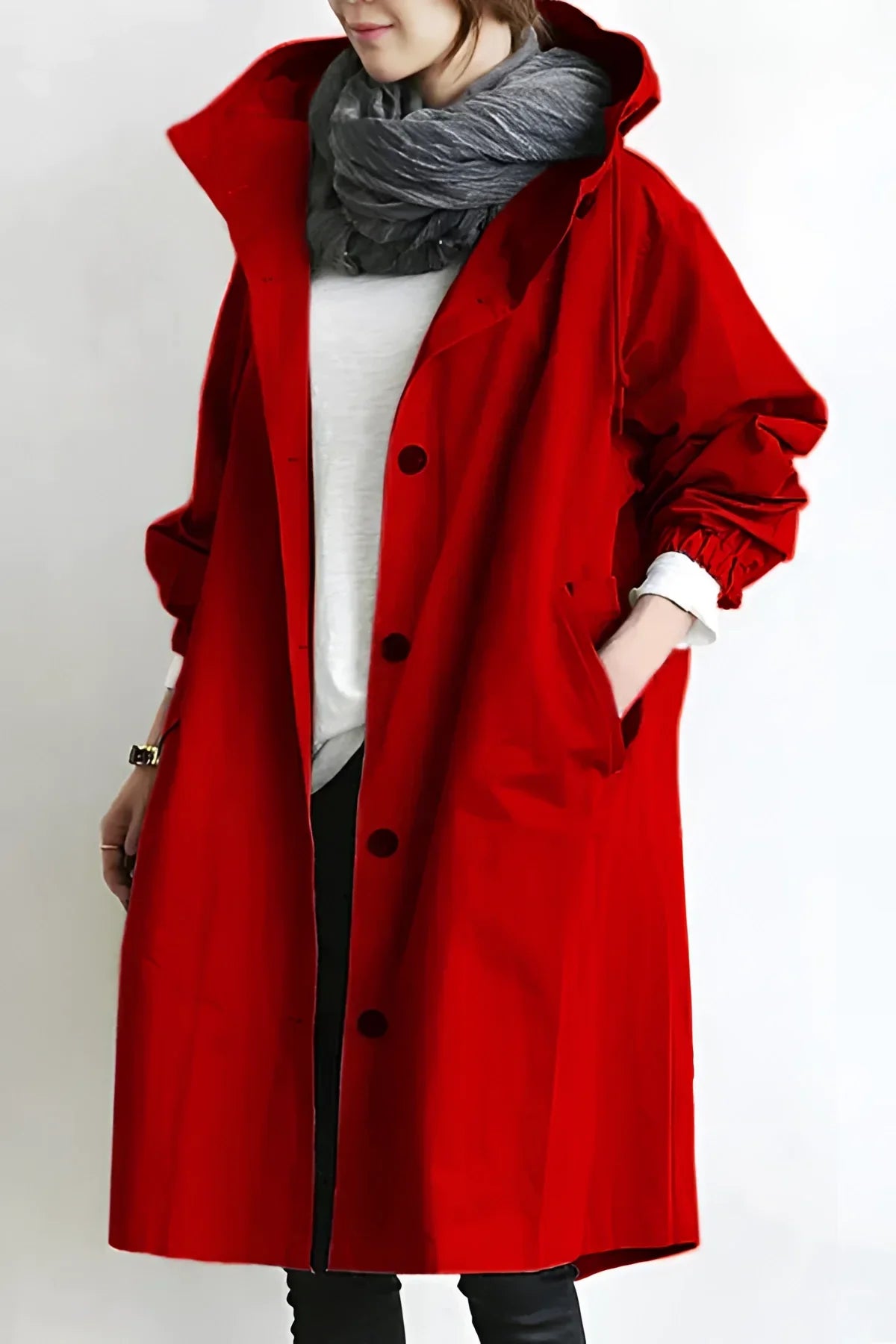 Hooded Windbreaker Coat Women Long - View 14