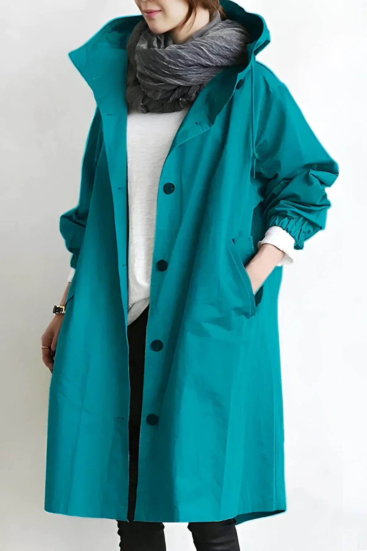 Hooded Windbreaker Coat Women Long - View 15