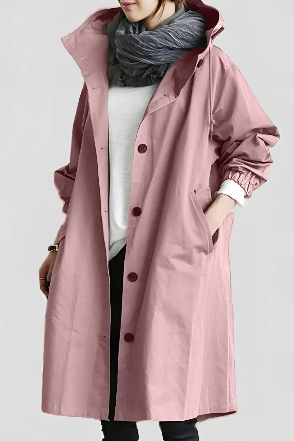 Hooded Windbreaker Coat Women Long - View 16