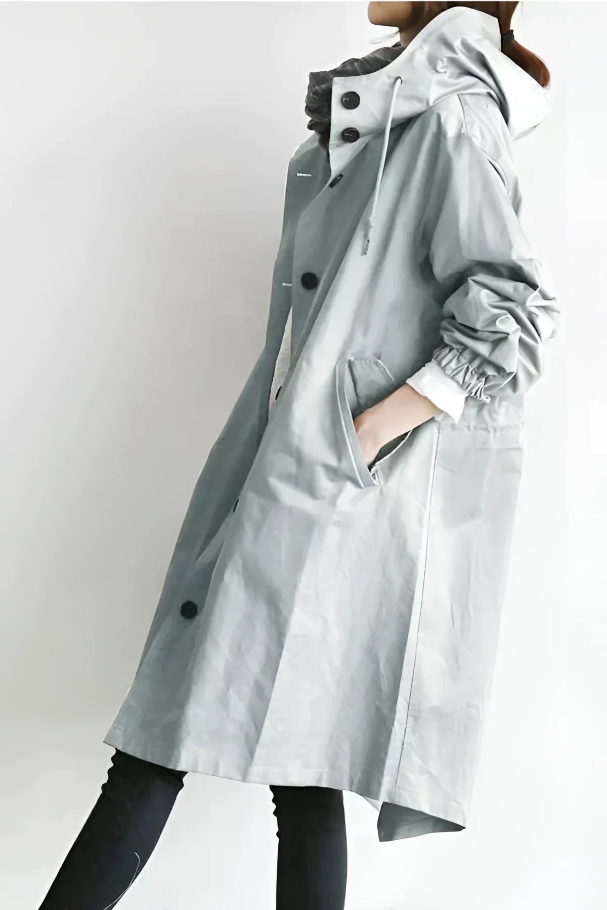Hooded Windbreaker Coat Women Long - View 2