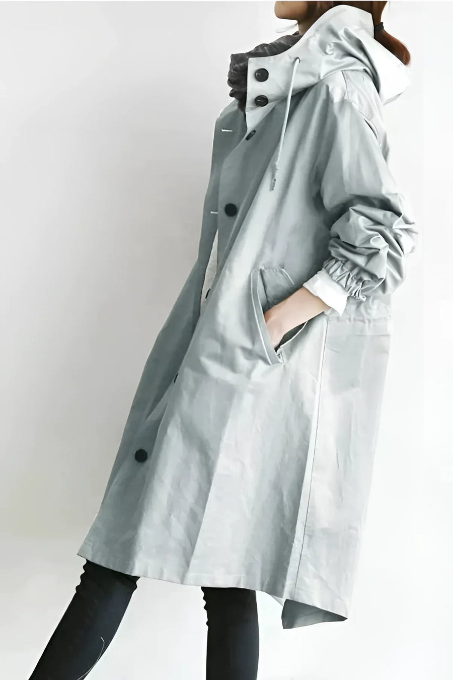 Hooded Windbreaker Coat Women Long - View 2