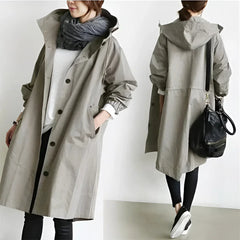 Hooded Windbreaker Coat Women Long - View 8