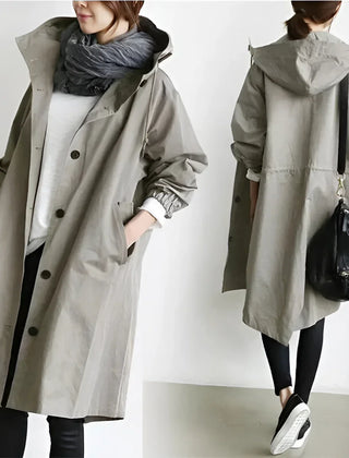 Hooded Windbreaker Coat Women Long - View 8