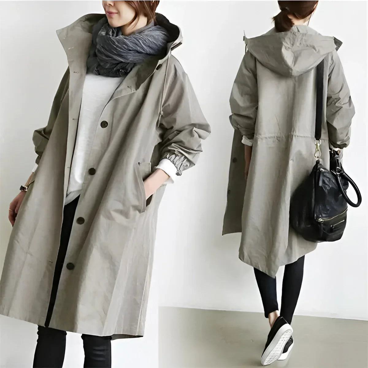 Hooded Windbreaker Coat Women Long - View 8