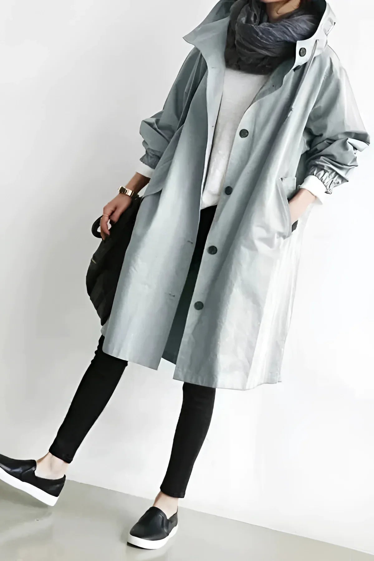 Hooded Windbreaker Coat Women Long - View 9
