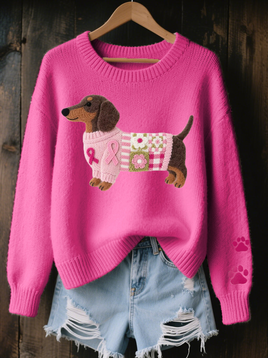 Dachshund Print Sweater Women Novelty Knit - View 2