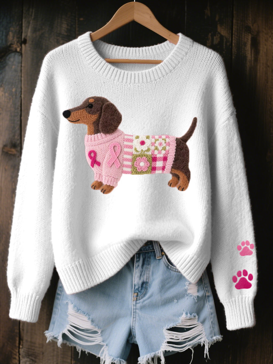 Dachshund Print Sweater Women Novelty Knit - View 3