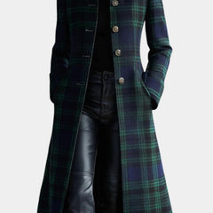 Long Plaid Wool Coat Women Tartan