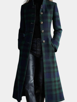 Long Plaid Wool Coat Women Tartan