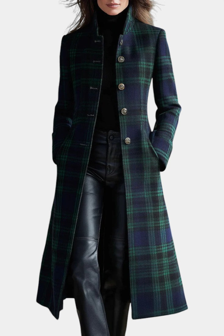 Long Plaid Wool Coat Women Tartan