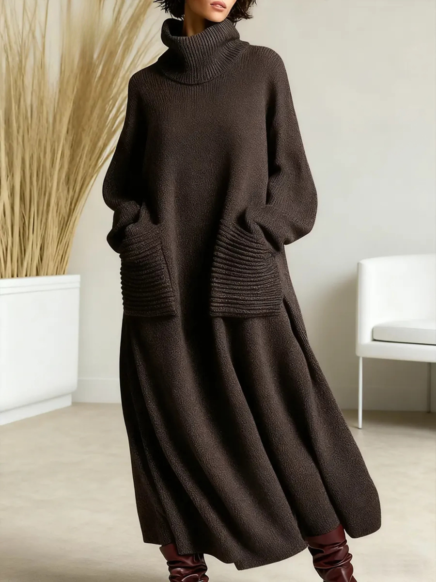 Turtleneck Sweater Dress Women Maxi