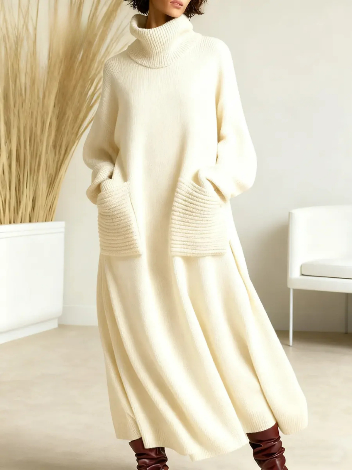 Turtleneck Sweater Dress Women Maxi - View 2