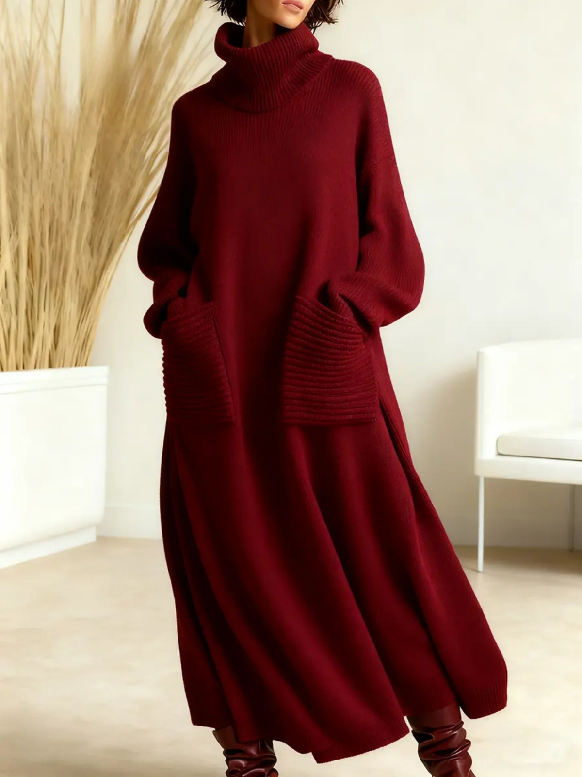 Turtleneck Sweater Dress Women Maxi - View 3