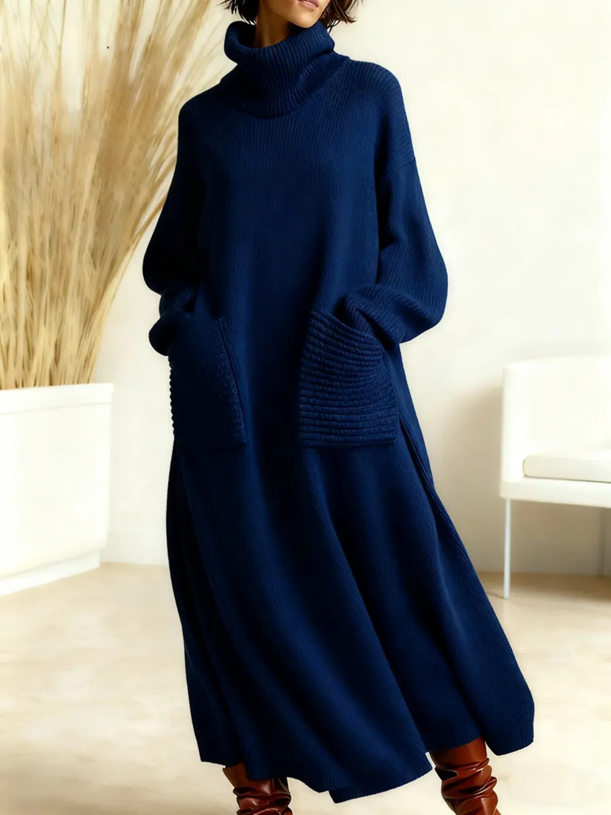 Turtleneck Sweater Dress Women Maxi - View 4