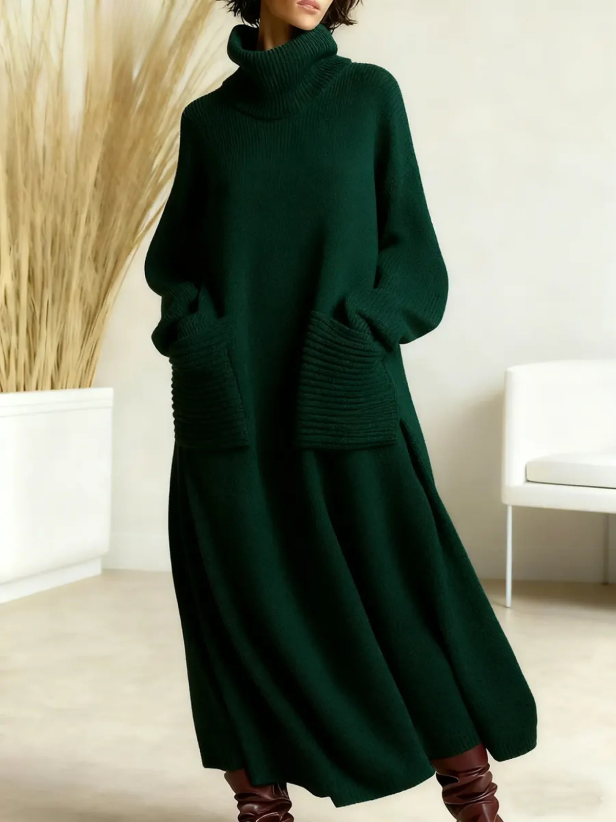 Turtleneck Sweater Dress Women Maxi - View 5