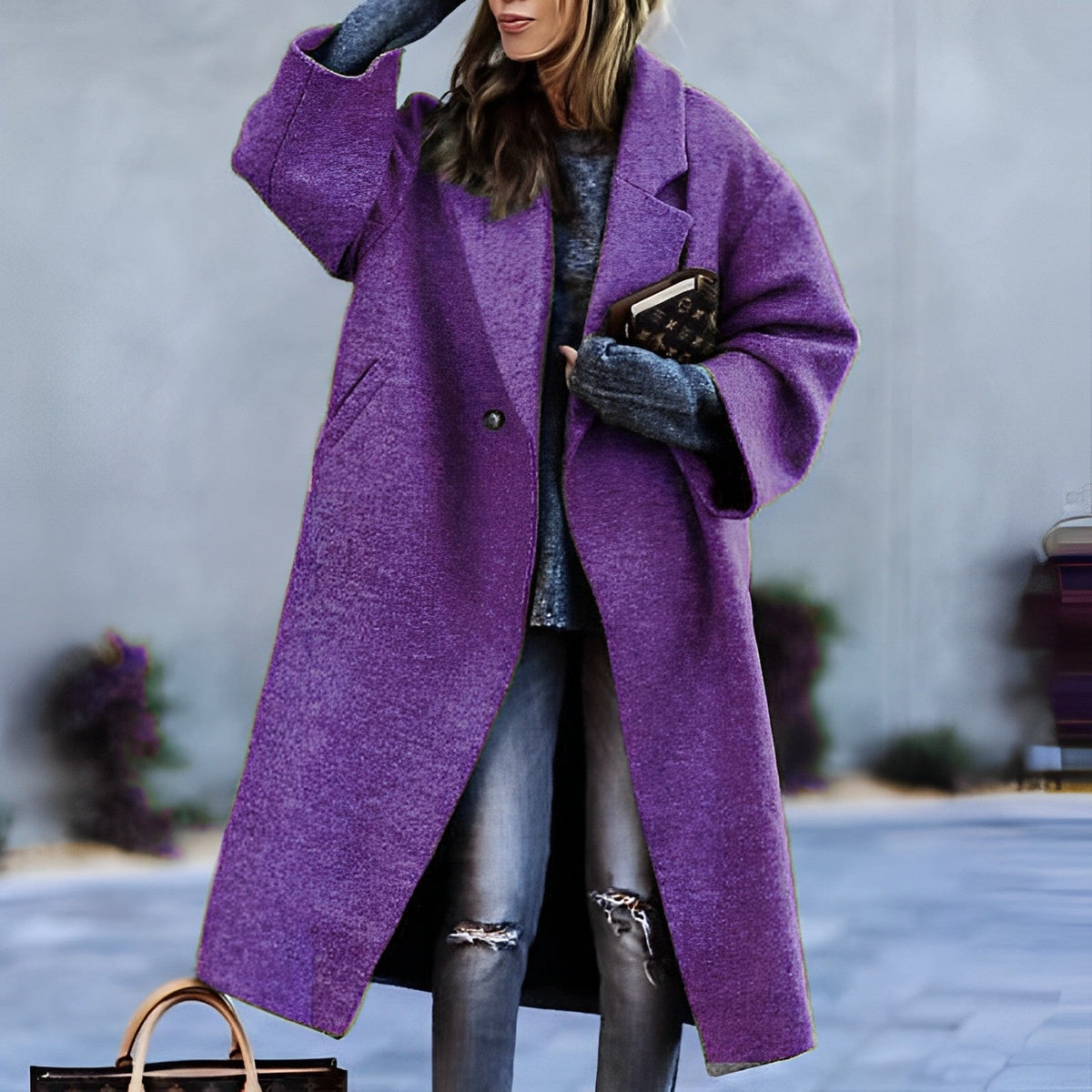 Oversized Wool Blend Long Coat Women - View 3