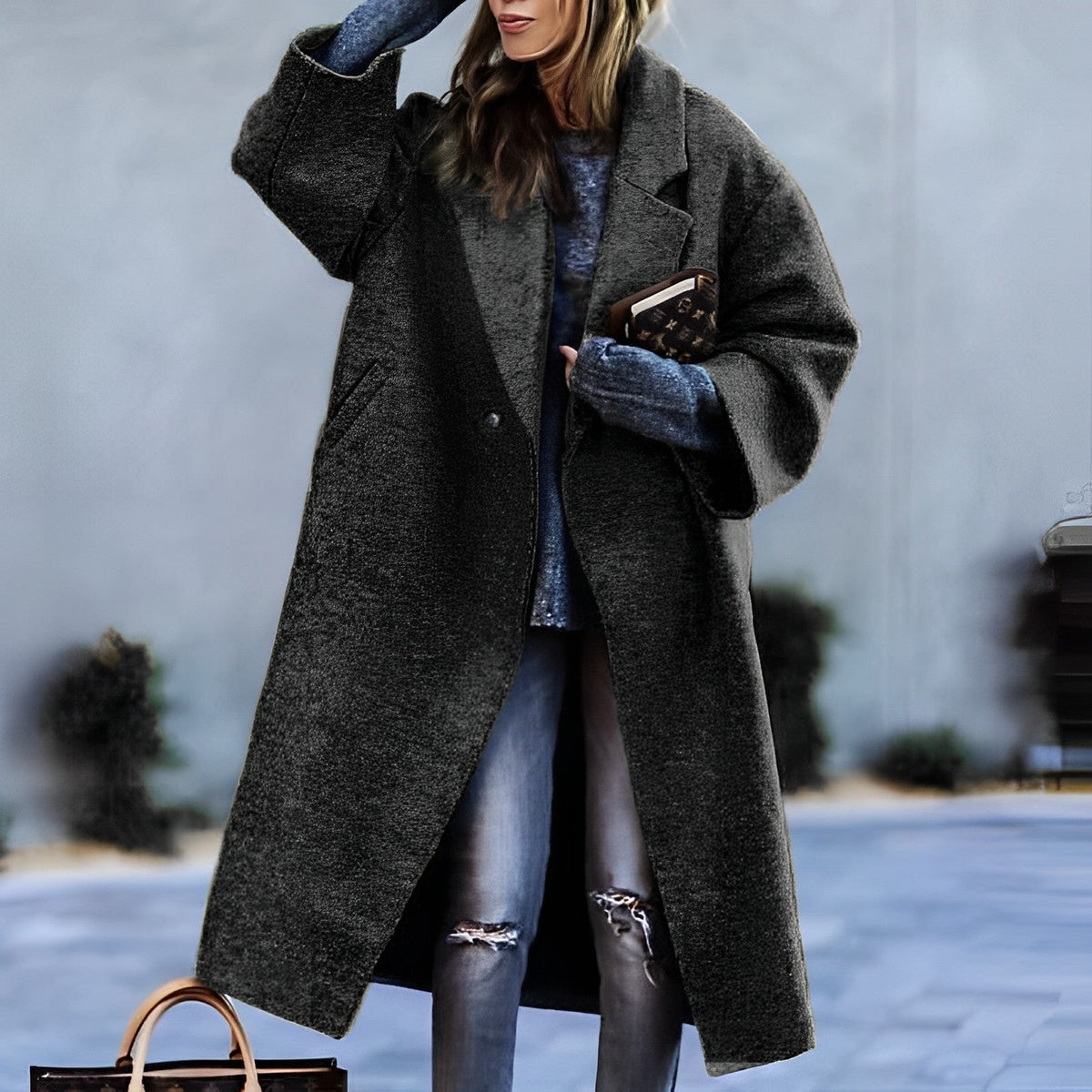 Oversized Wool Blend Long Coat Women - View 4