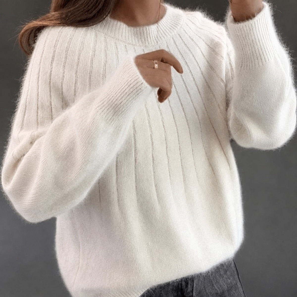 Fuzzy Mohair Crewneck Sweater Women