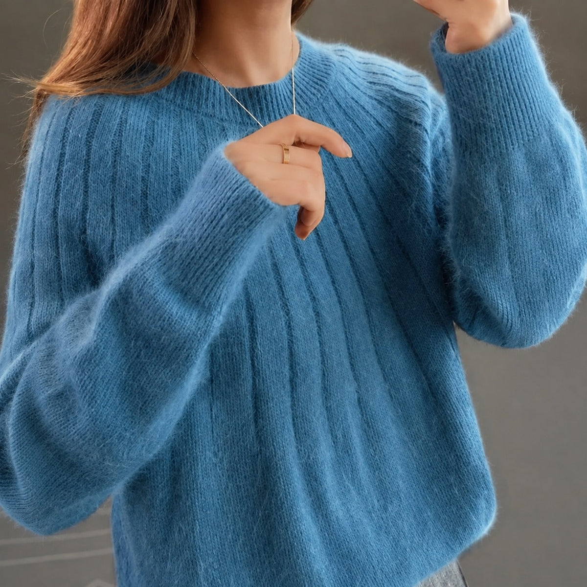 Fuzzy Mohair Crewneck Sweater Women - View 3