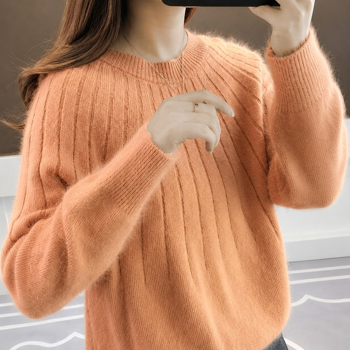 Fuzzy Mohair Crewneck Sweater Women - View 6