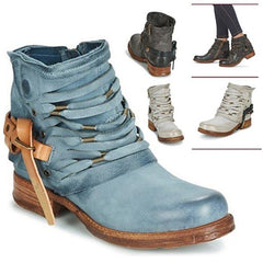 Buckle Strap Ankle Boots Women Distressed