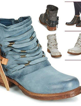 Buckle Strap Ankle Boots Women Distressed