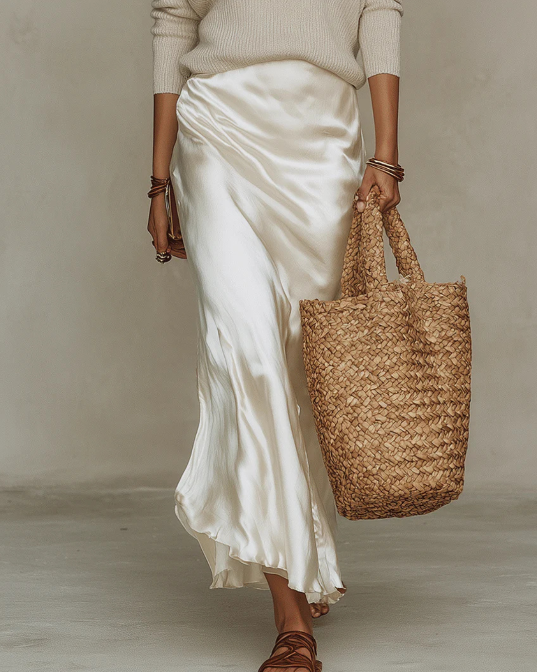 Womens Sweater And Satin Midi Skirt Set - View 10