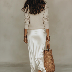 Womens Sweater And Satin Midi Skirt Set - View 9