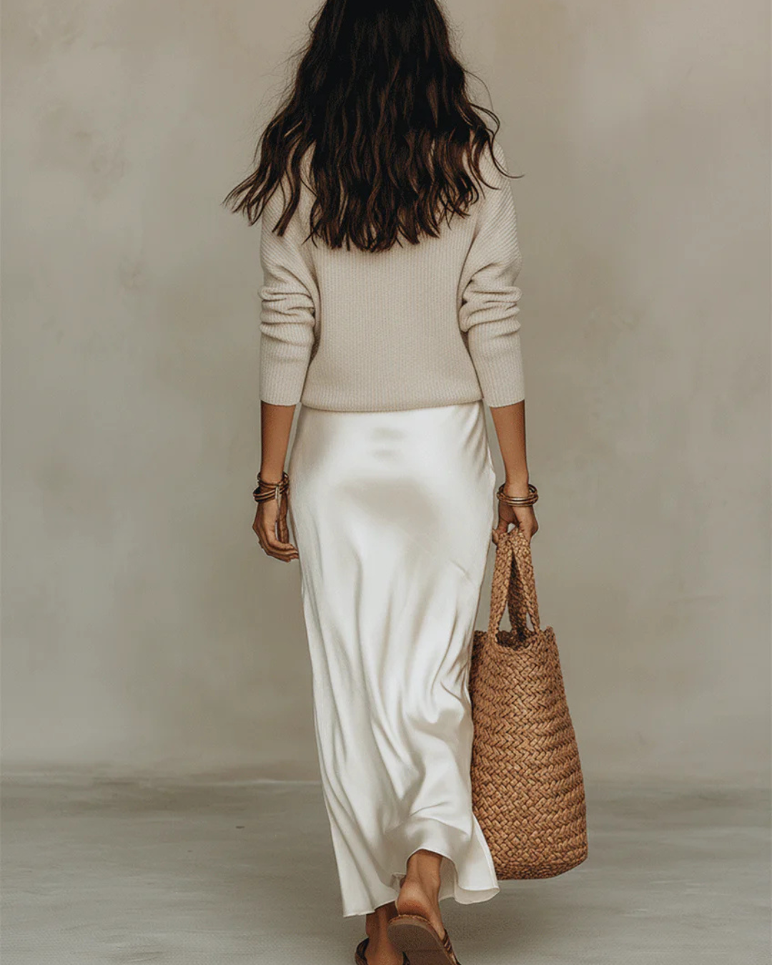 Womens Sweater And Satin Midi Skirt Set - View 9