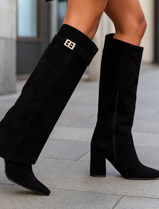 Suede Knee High Boots Women Block Heel