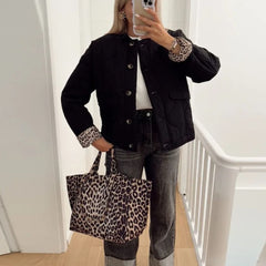 Quilted Jacket Women Leopard Trim - View 2