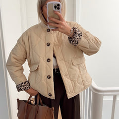 Quilted Jacket Women Leopard Trim - View 3