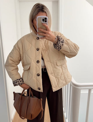 Quilted Jacket Women Leopard Trim - View 3