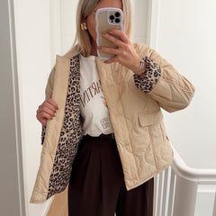 Quilted Jacket Women Leopard Trim - View 4