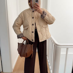 Quilted Jacket Women Leopard Trim - View 5