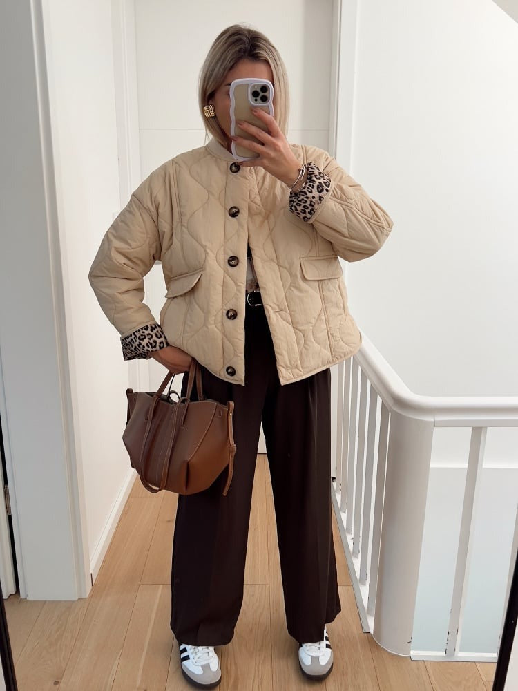 Quilted Jacket Women Leopard Trim - View 5