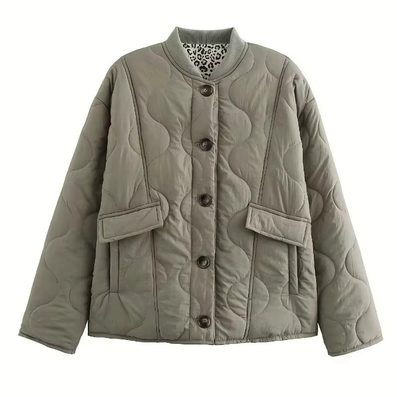Quilted Jacket Women Leopard Trim - View 6