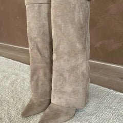 Slouchy Suede Knee Boots Women Winter