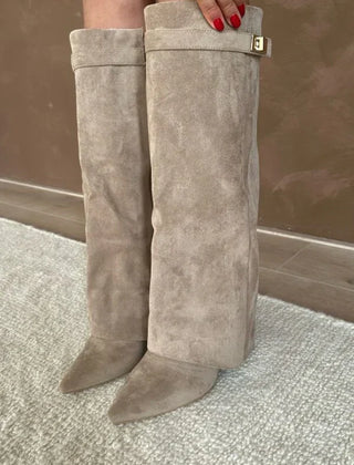 Slouchy Suede Knee Boots Women Winter