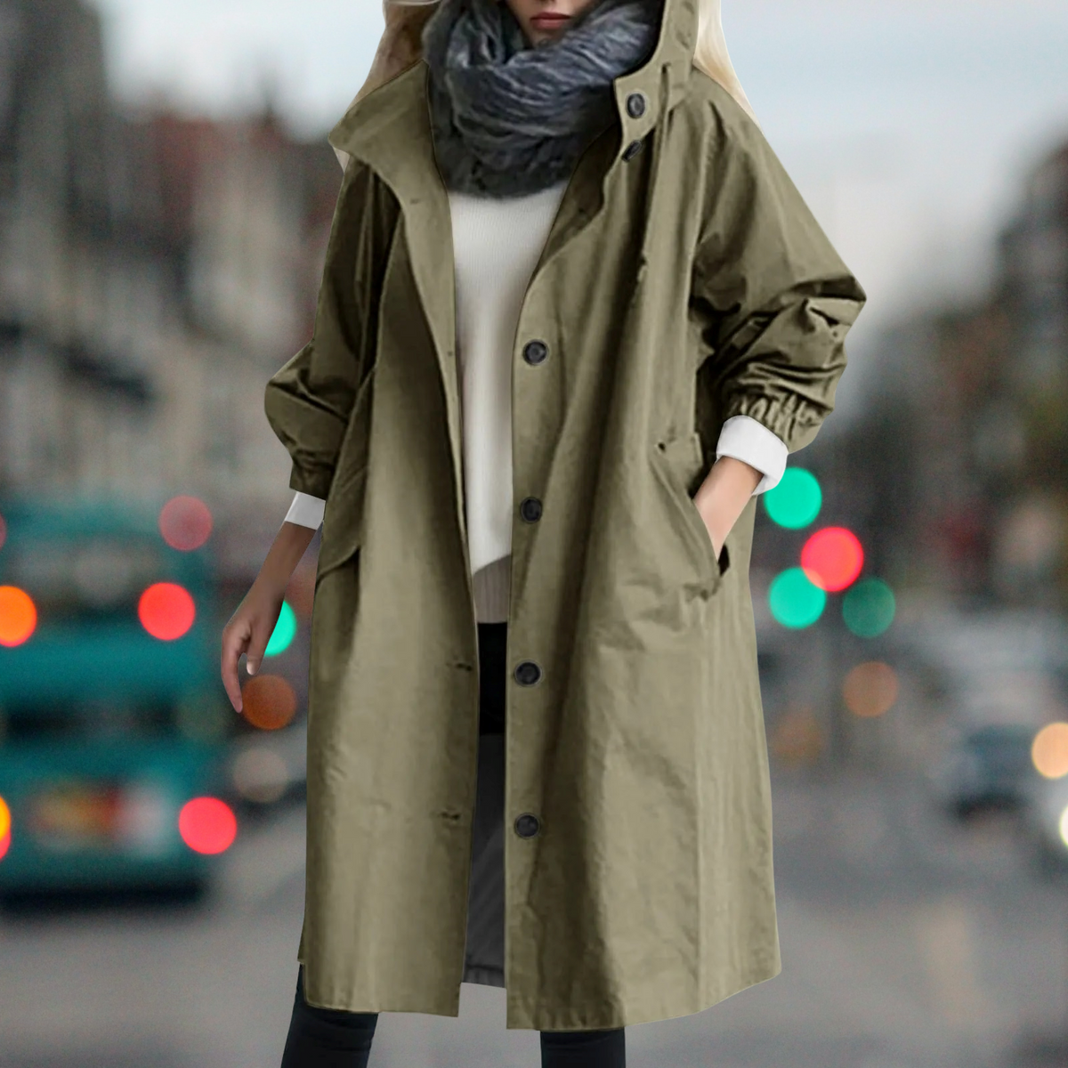 Hooded Trench Coat Women Mid Length