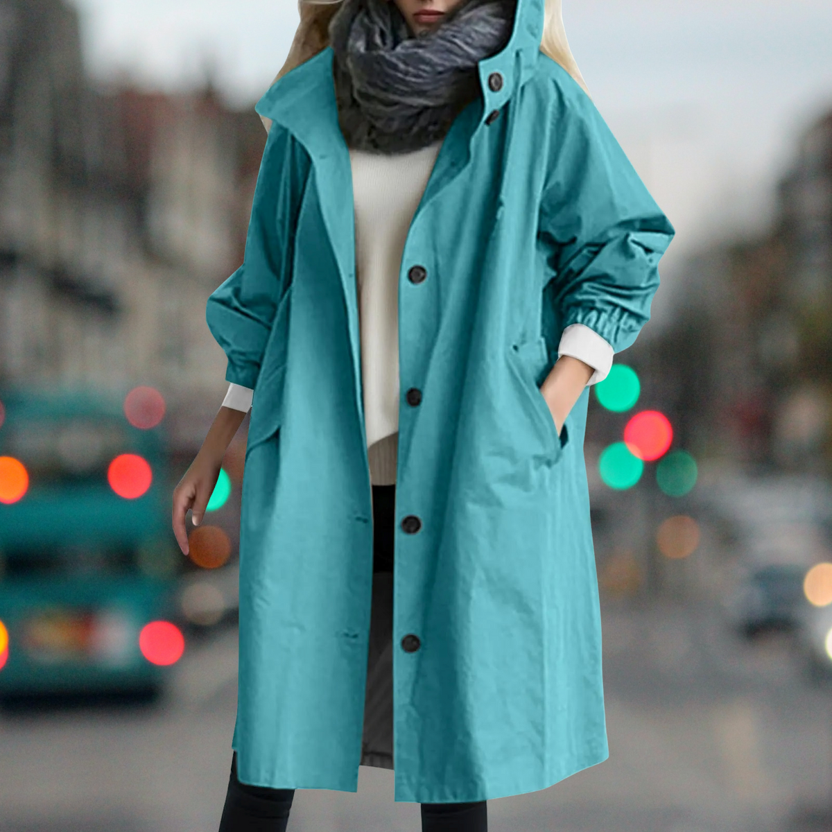 Hooded Trench Coat Women Mid Length - View 2