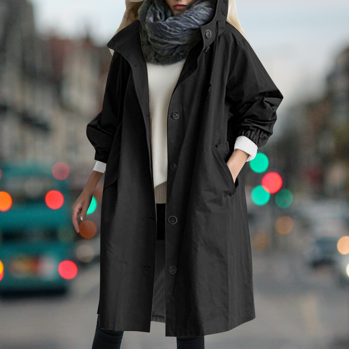 Hooded Trench Coat Women Mid Length - View 3