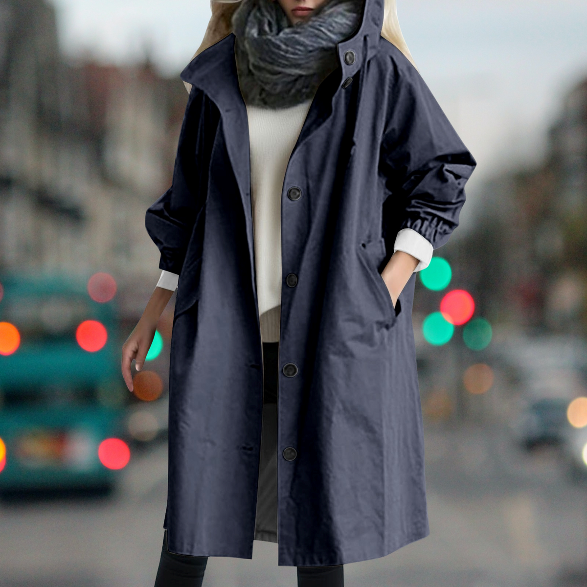 Hooded Trench Coat Women Mid Length - View 5